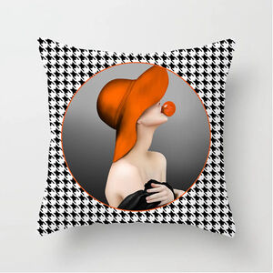 Orange Hat Pattern Pillow Cover In Black And White
